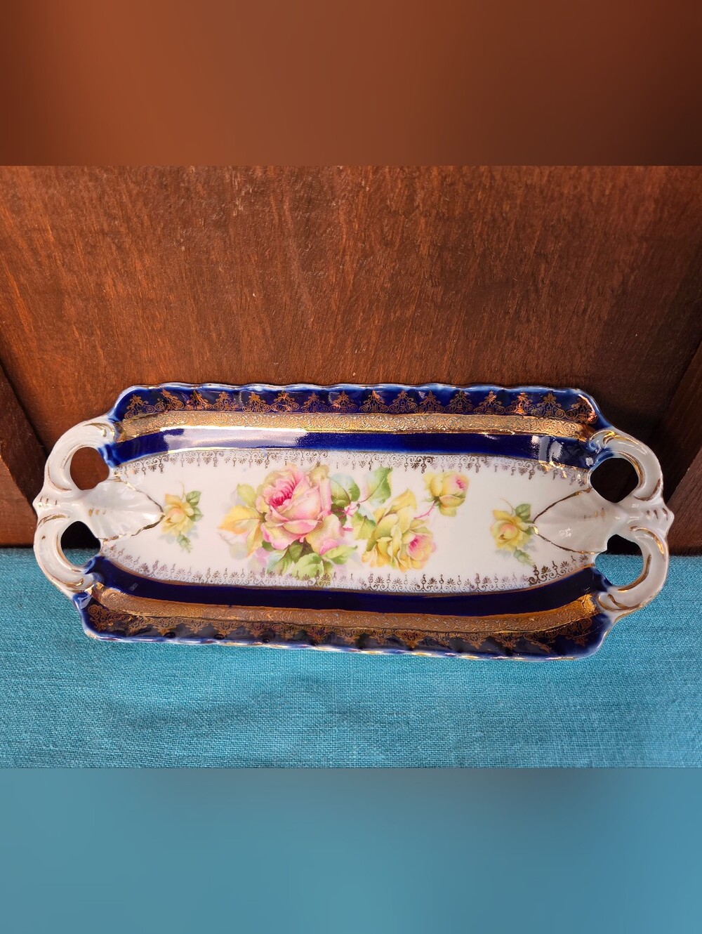 Vintage Porcelain Trinket Tray Cobalt Blue Made In Germany